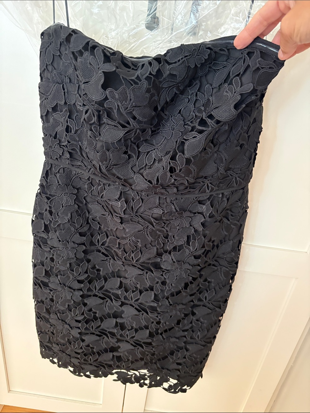 Sam Edelman Black Strapless Floral Lace Cocktail Dress